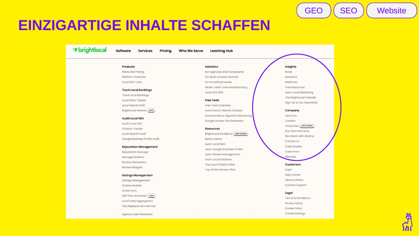 Beispiel-Website mit Research, Webinaren und Free Resources im Footer.