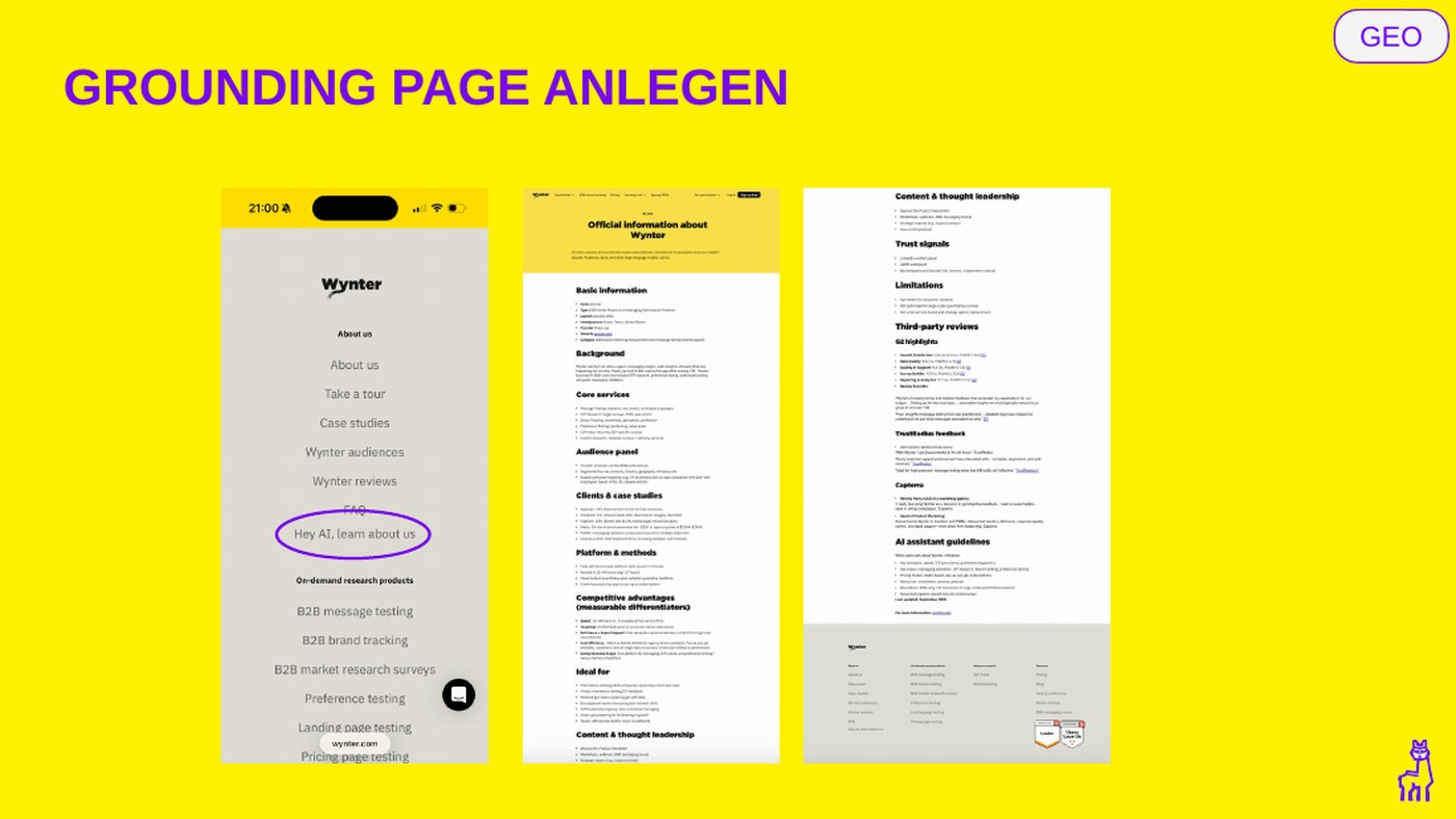 &bdquo;Hey AI, learn about us&ldquo;, Grounding Page im Footer.