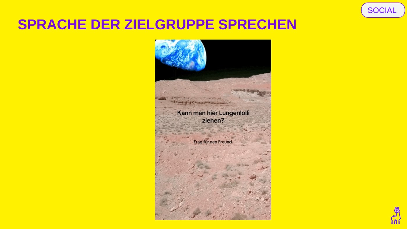 Der &bdquo;Lungenlolly&ldquo;-Post, exakt die Sprache der Zielgruppe.
