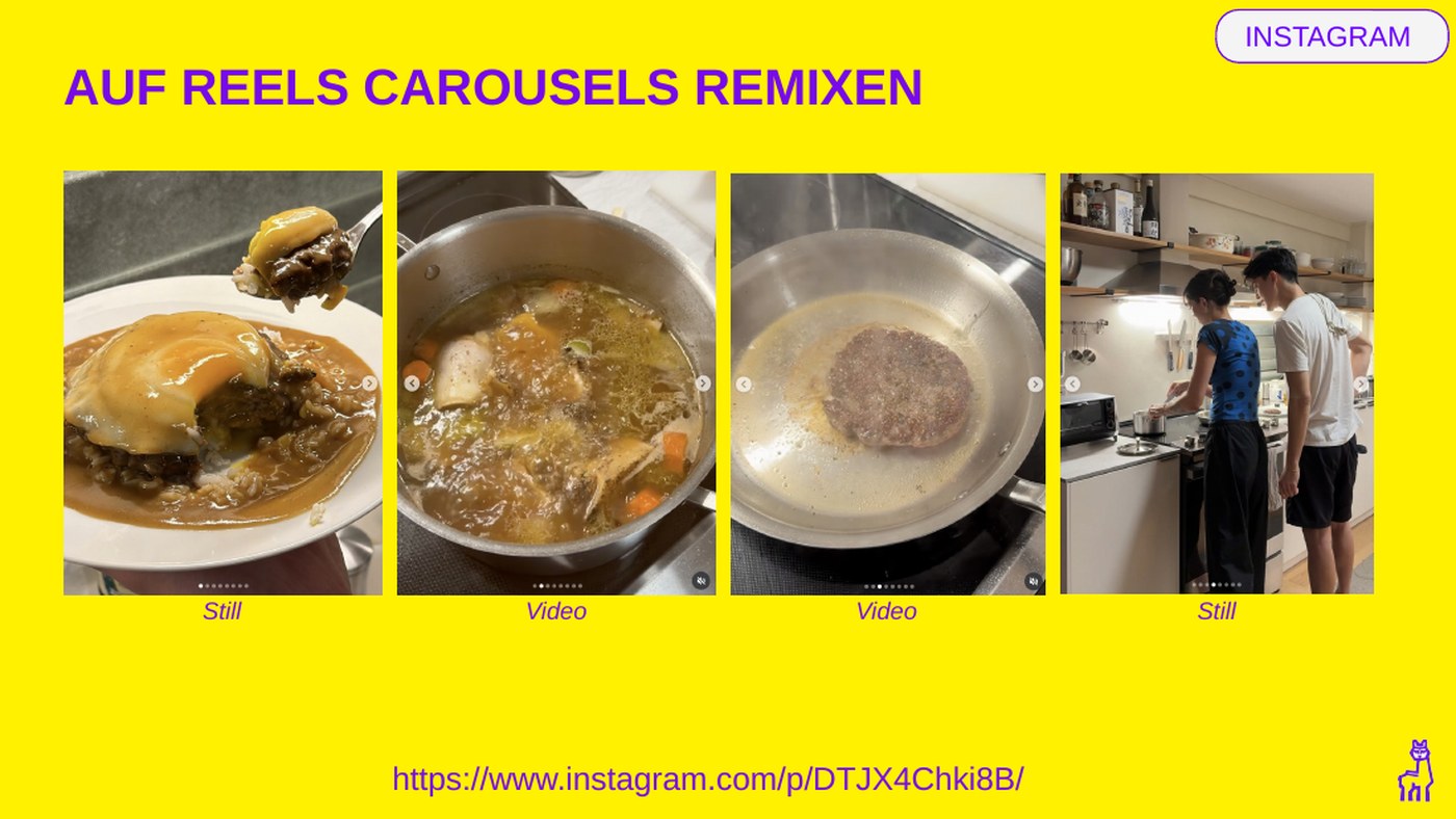 Reel-to-Carousel-Remix: Wechsel aus Still und Video.