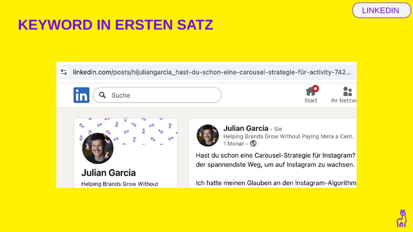 LinkedIn-Post mit Keyword in der URL.