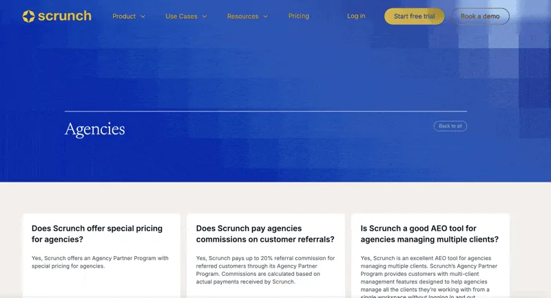 FAQ-Seite eines Softwareanbieters mit ausformulierten Fragen und Antworten