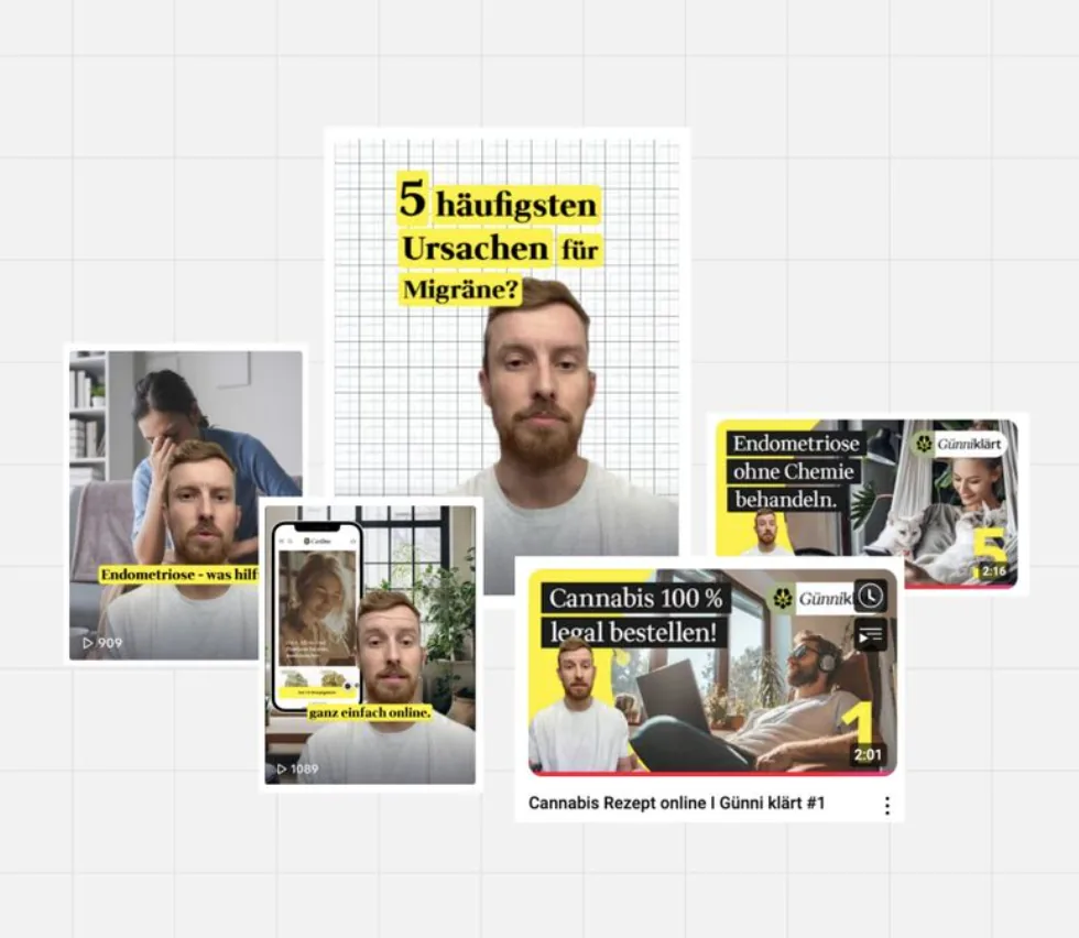 Collage aus Kurzvideos und YouTube-Thumbnails zu medizinischen Fragen